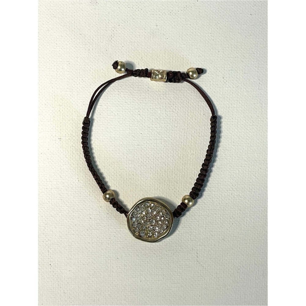 Gold Crystal Disc Macrame Bracelet - Brown Sparkle